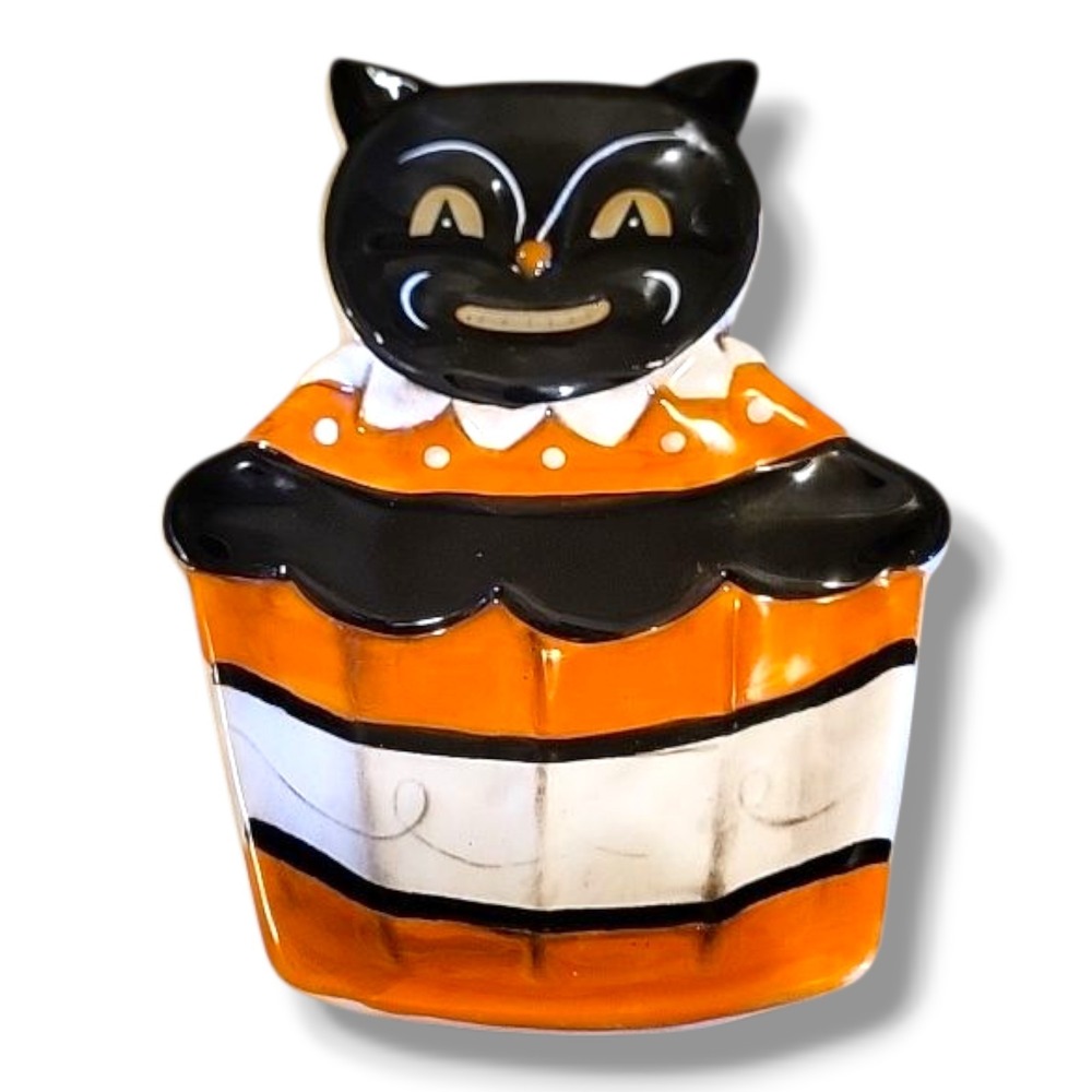 Johanna Parker Transpac Halloween Black Cat Cupcake Spoon Rest Trinket Tray